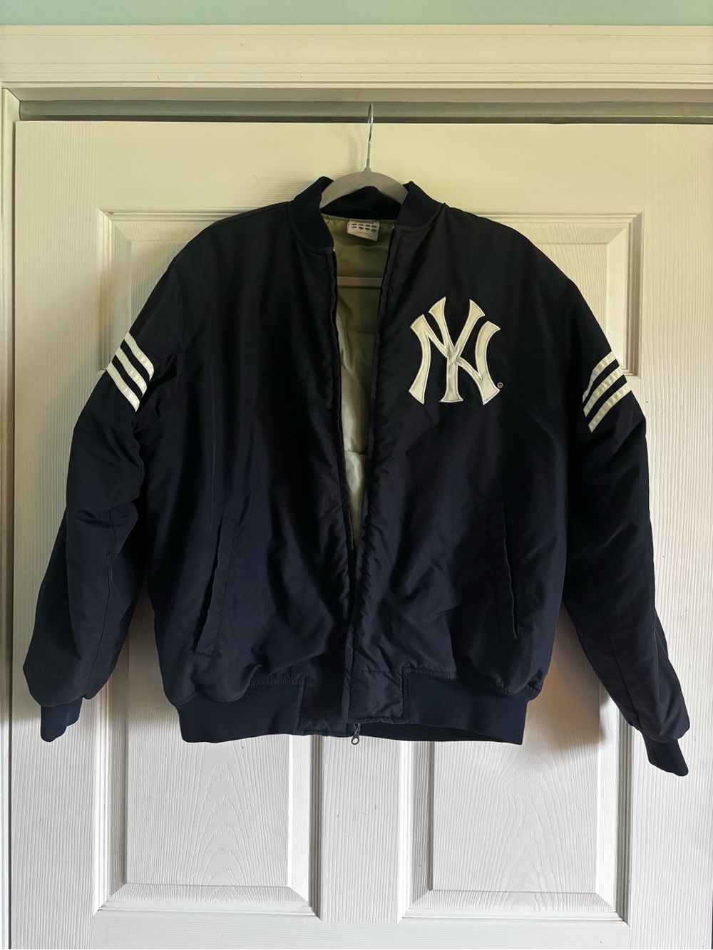 VINTAGE adidas YANKEE Bomber Jacket with White NY Logo and Sleeve Stripes